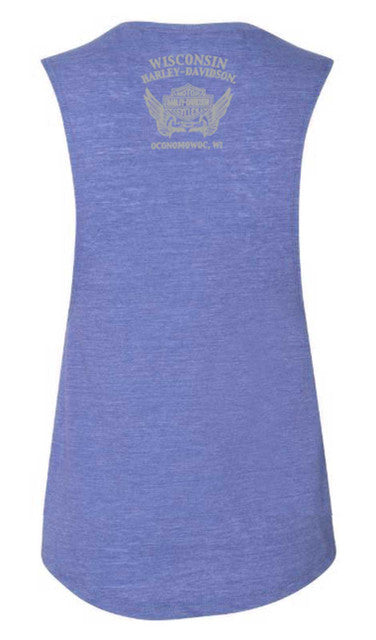 Harley-Davidson® Women's Silver Metallic High-Low Sleeveless Tank Top - Blue