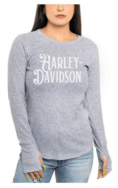 Harley-Davidson® Women's Forged Decor High-Low Long Sleeve Shirt - Heather Gray