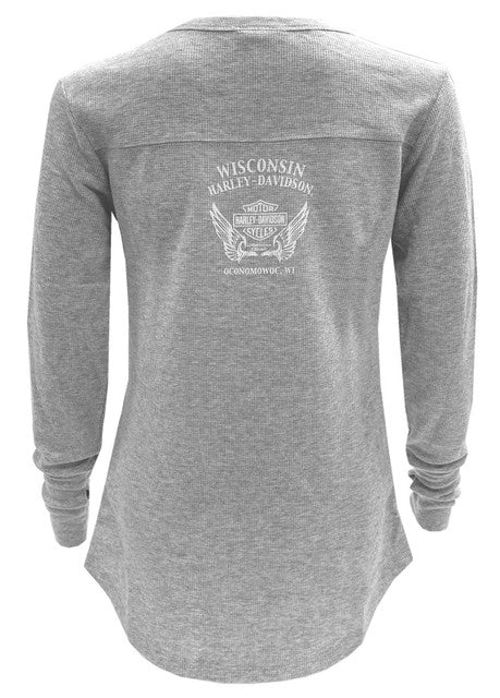 Harley-Davidson® Women's Forged Decor High-Low Long Sleeve Shirt - Heather Gray
