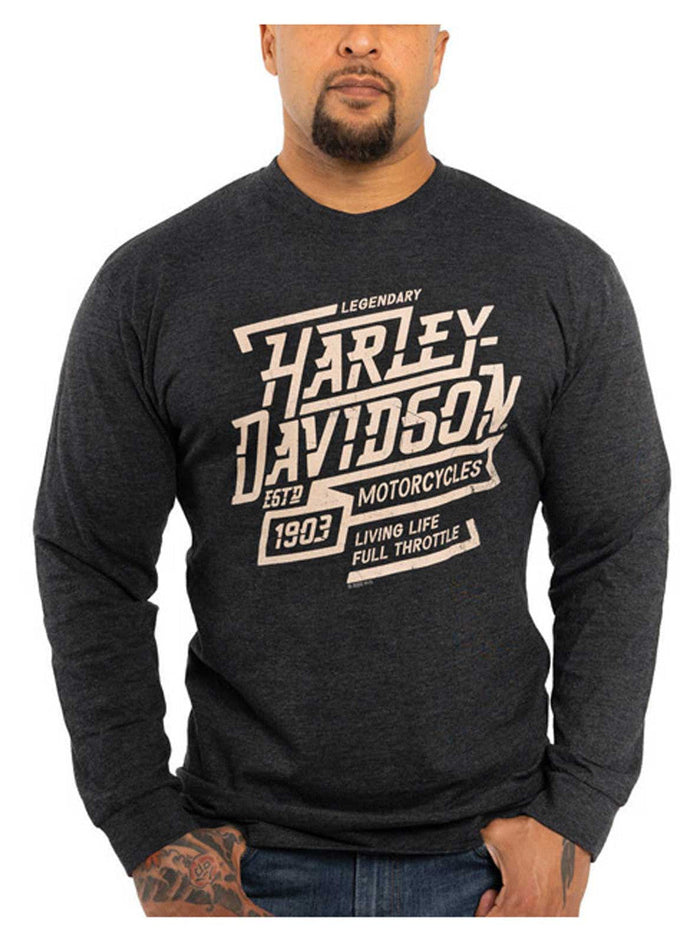 Harley-Davidson® Men's Thunder Long Sleeve Crew-Neck Shirt - Vintage Black
