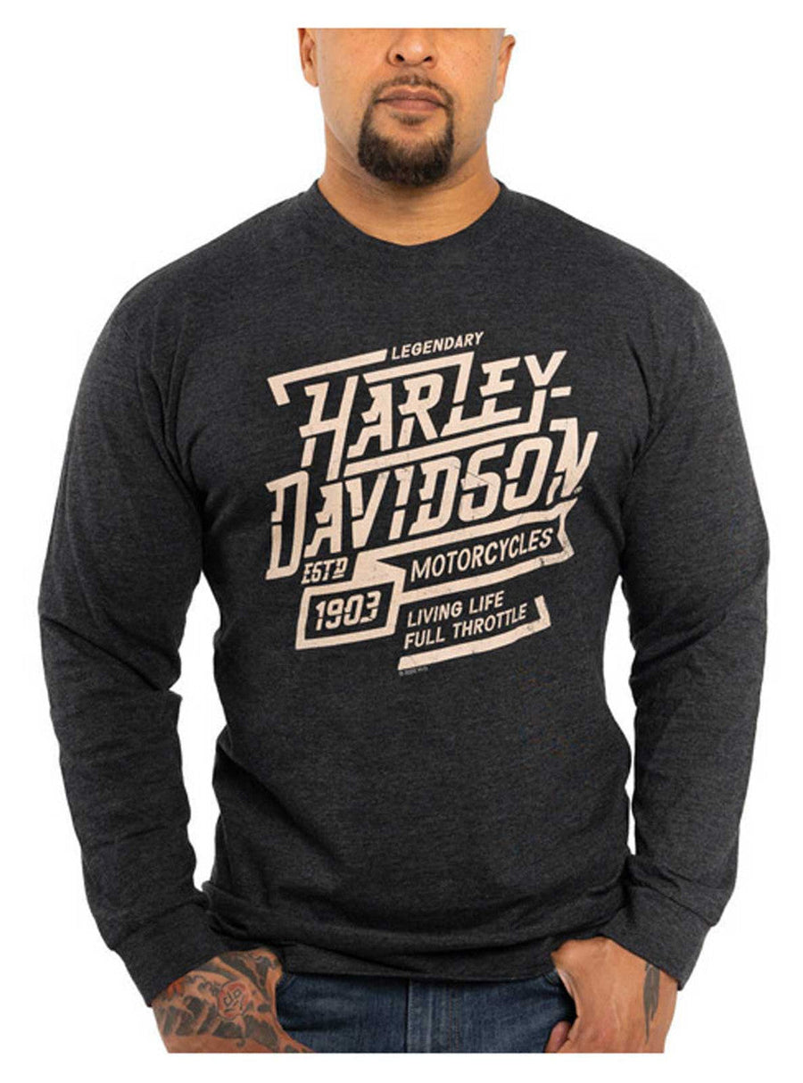 Harley-Davidson® Men's Thunder Long Sleeve Crew-Neck Shirt - Vintage Black