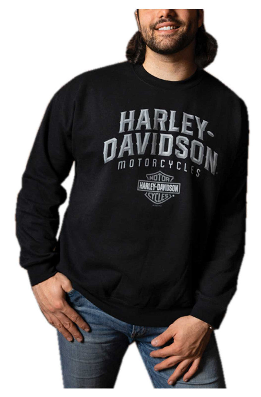 Harley-Davidson® Men's Beveled Crew-Neck Pullover Fleece Sweatshirt - Black