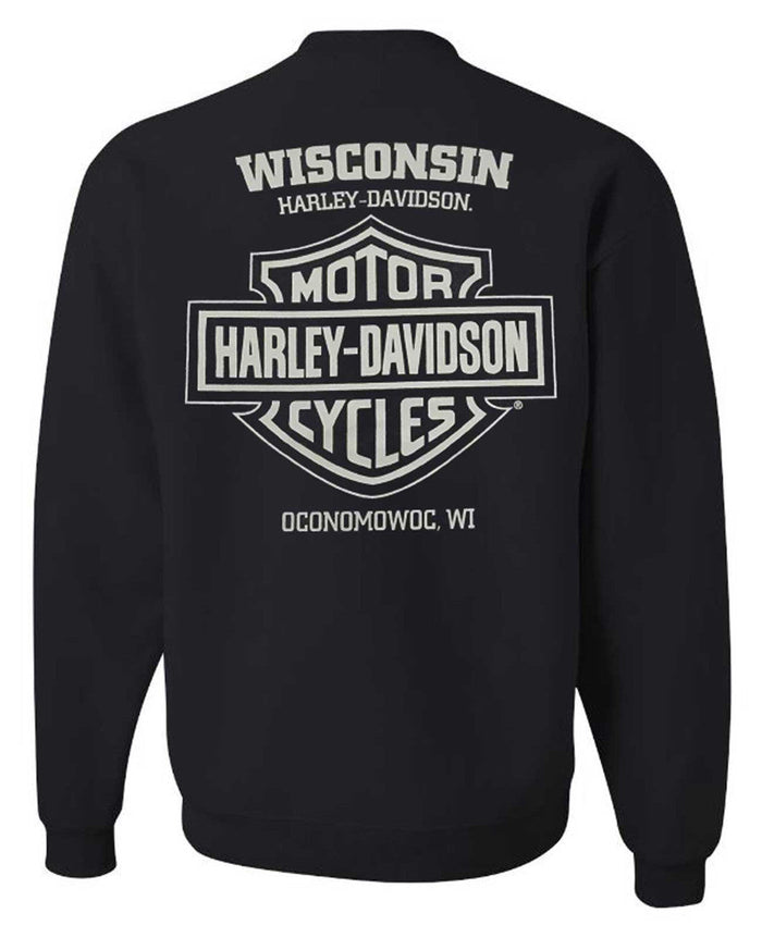 Harley-Davidson® Men's Beveled Crew-Neck Pullover Fleece Sweatshirt - Black