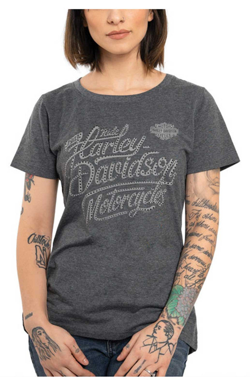 Harley-Davidson Women's Full Force Embellished Short Sleeve Tee - Black