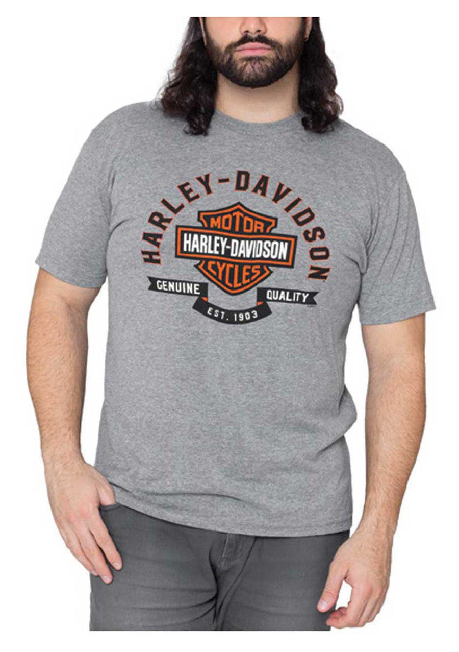 Harley-Davidson® Men's Banner Tape Crew-Neck Short Sleeve T-Shirt, Heather Gray