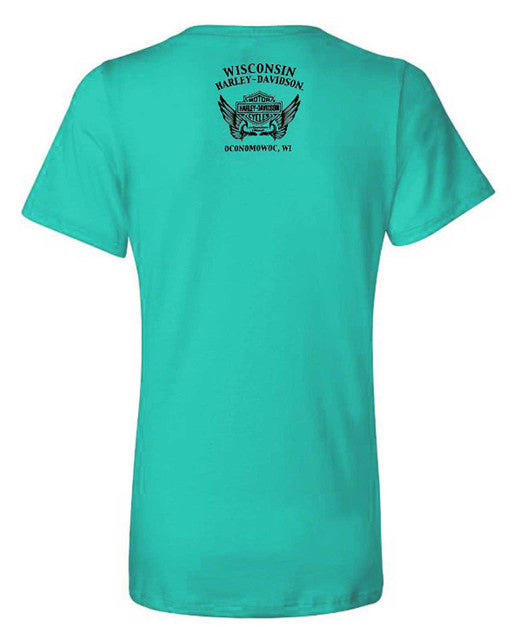 Harley-Davidson® Women's Swirl Spirit Foil Scoop Neck Short Sleeve Tee, Blue