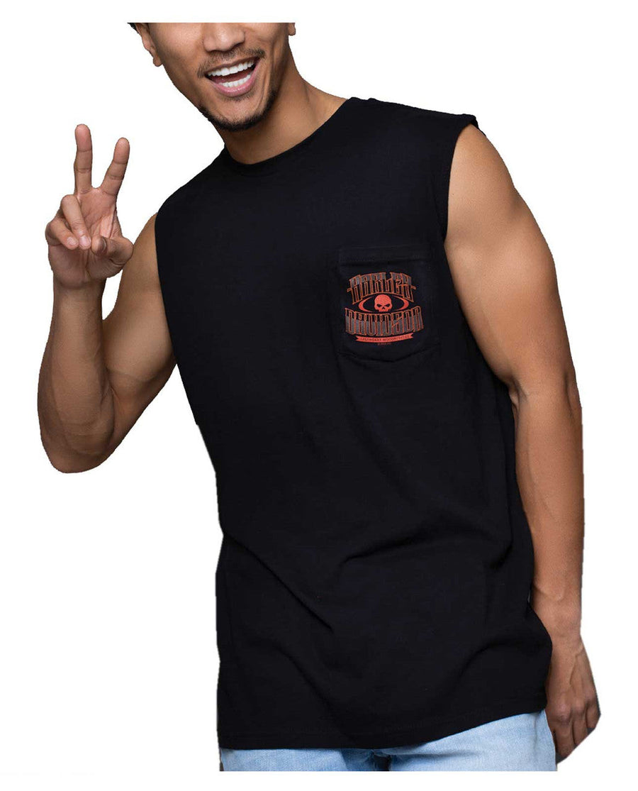Harley-Davidson® Men's Arched Fangs Sleeveless Chest Pocket Muscle Tee, Black