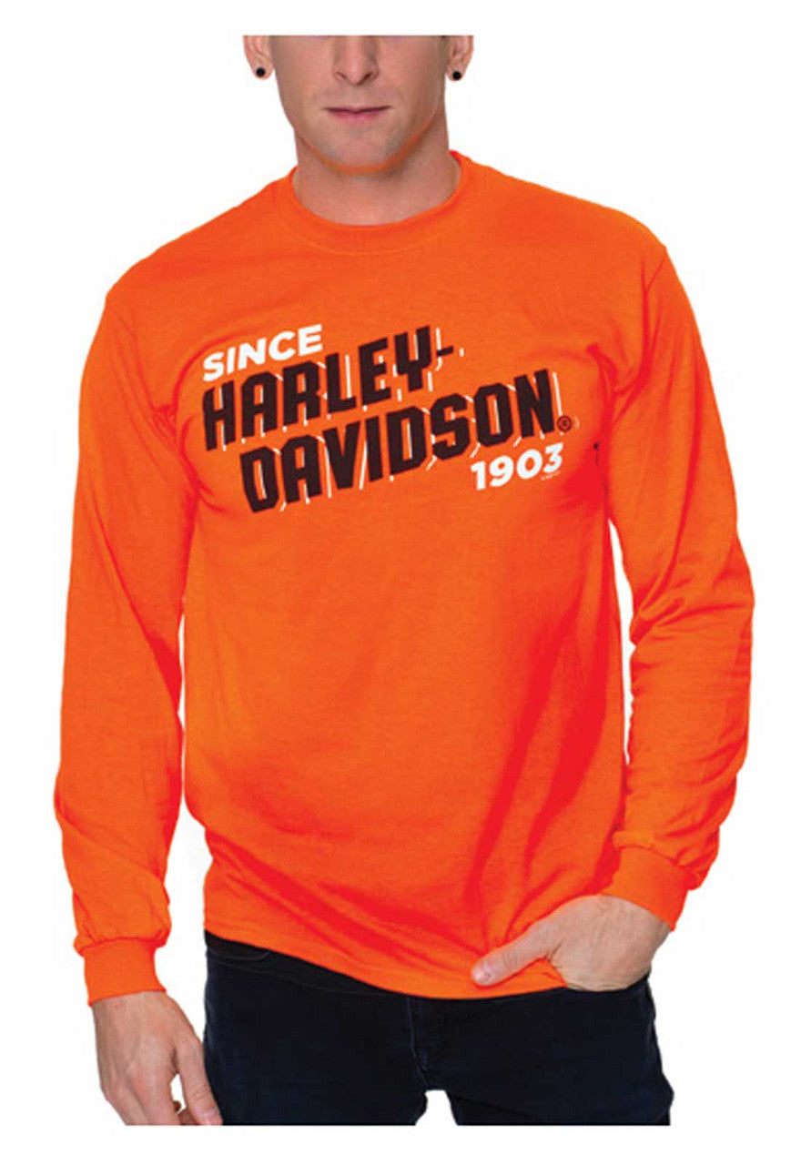 Harley-Davidson® Men's Block H-D Long Sleeve Crew-Neck Shirt - Safety Orange
