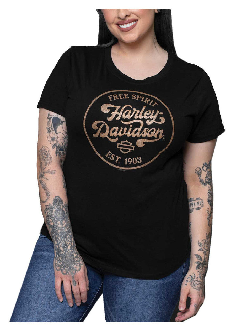 Harley-Davidson® Women's Metallic Retro Circle Curved Bottom Short Sleeve T-Shirt