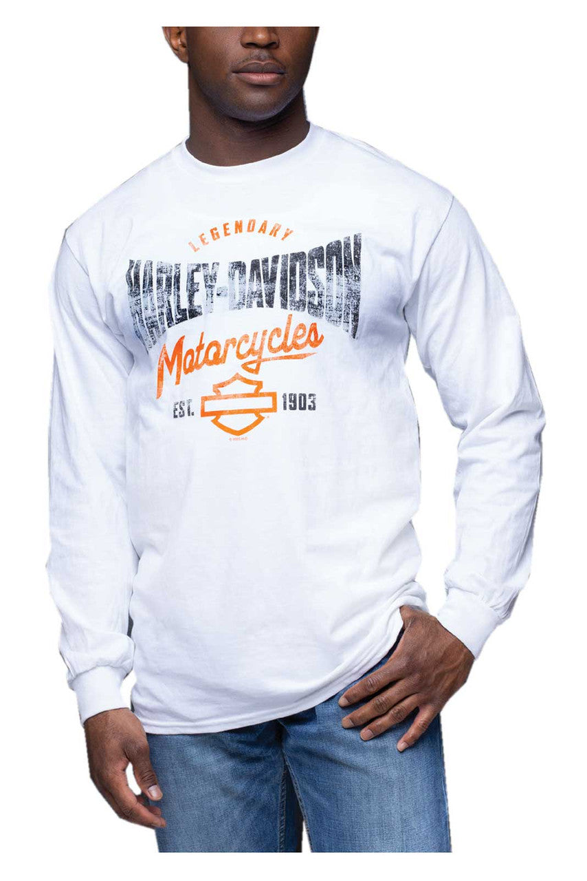 Harley-Davidson® Men's Distressed Pile Up Long Sleeve Crew-Neck Shirt, White