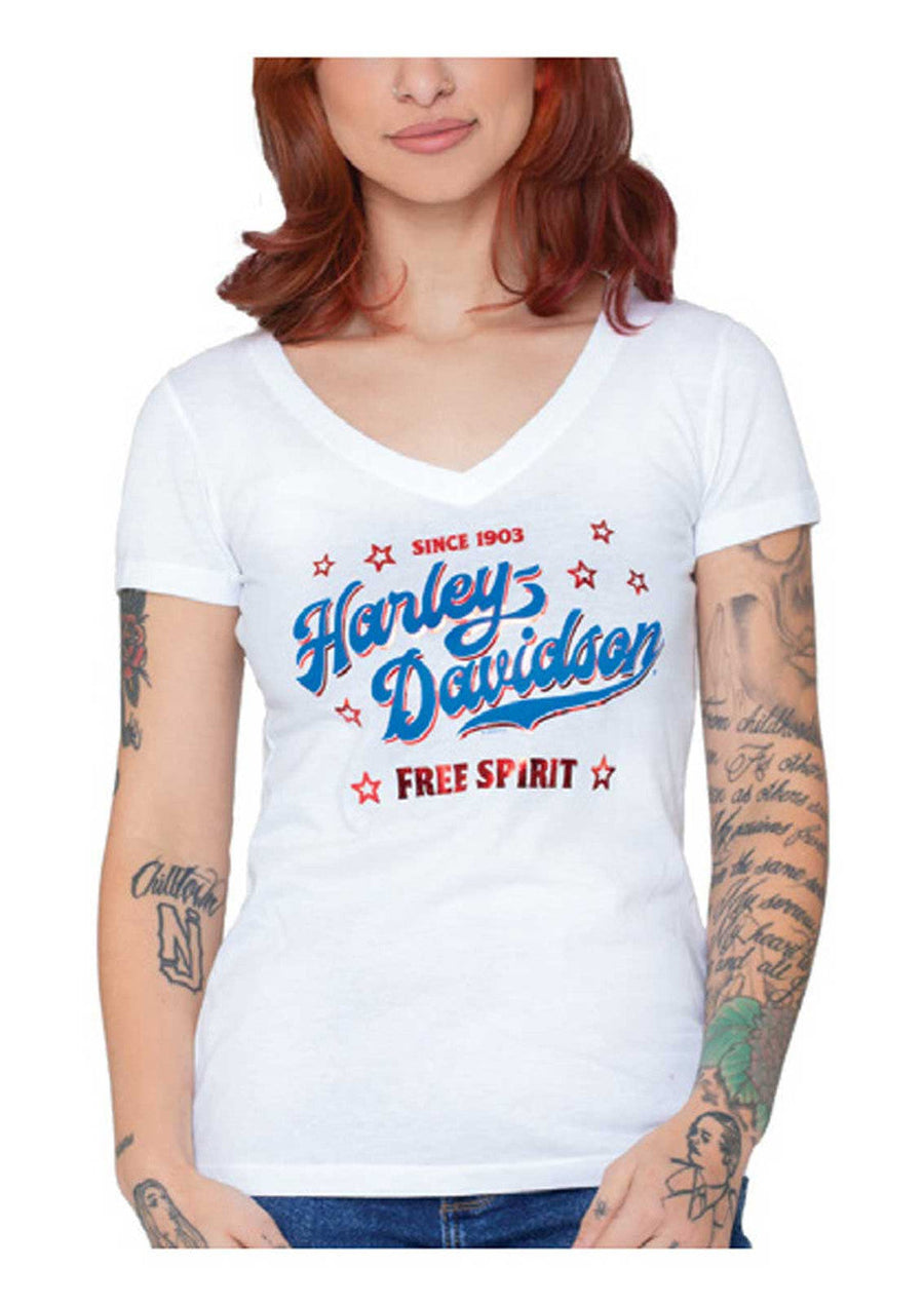 Harley-Davidson® Women's Foil Print Unify Short Sleeve V-Neck Tee - White
