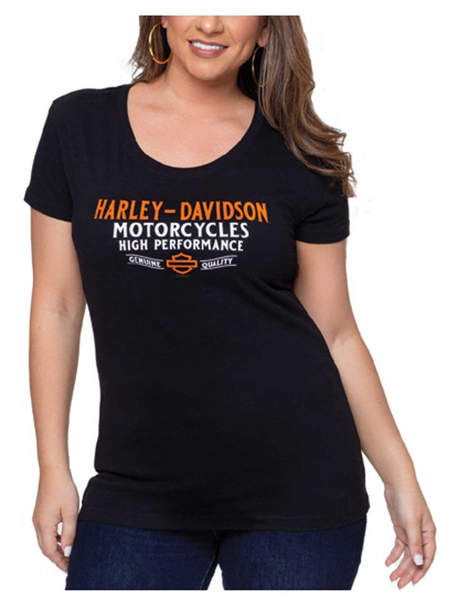 Harley-Davidson® Women's Bold River Short Sleeve Round Neck Cotton Tee - Black