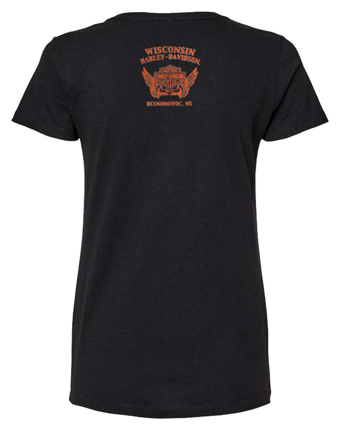 Harley-Davidson® Women's Bold River Short Sleeve Round Neck Cotton Tee - Black