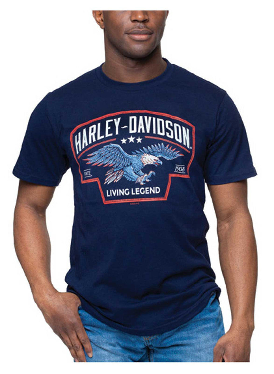 Harley-Davidson® Men's Eagle Badge Crew-Neck Cotton Short Sleeve Tee, Navy