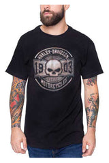 Harley-Davidson Men's Rust Chrome Skull Short Sleeve Crew-Neck T-Shirt - Black