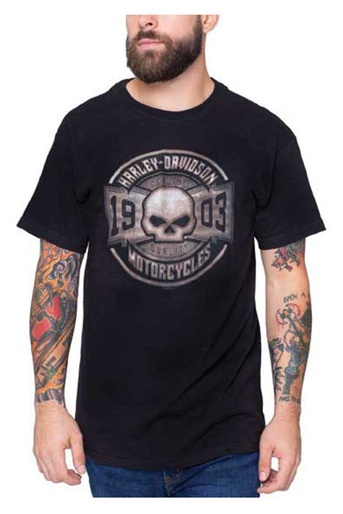 Harley-Davidson Men's Rust Chrome Skull Short Sleeve Crew-Neck T-Shirt - Black