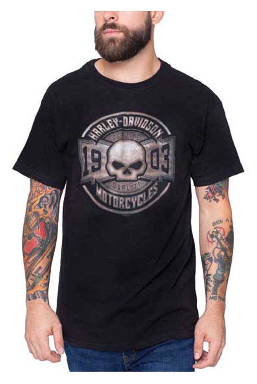 Harley-Davidson Men's Rust Chrome Skull Short Sleeve Crew-Neck T-Shirt - Black