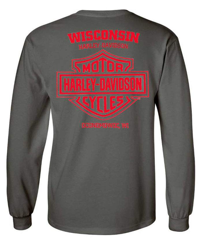 Harley-Davidson® Men's Loud & Clear Long Sleeve Crew-Neck Shirt, Charcoal