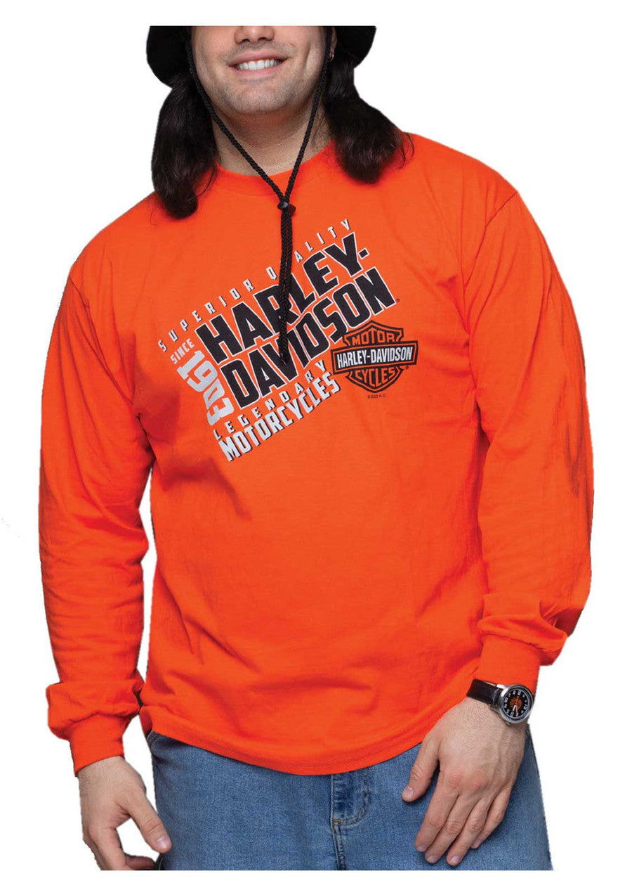 Harley-Davidson® Men's Upside Bar & Shield Long Sleeve Crew-Neck Shirt, Orange