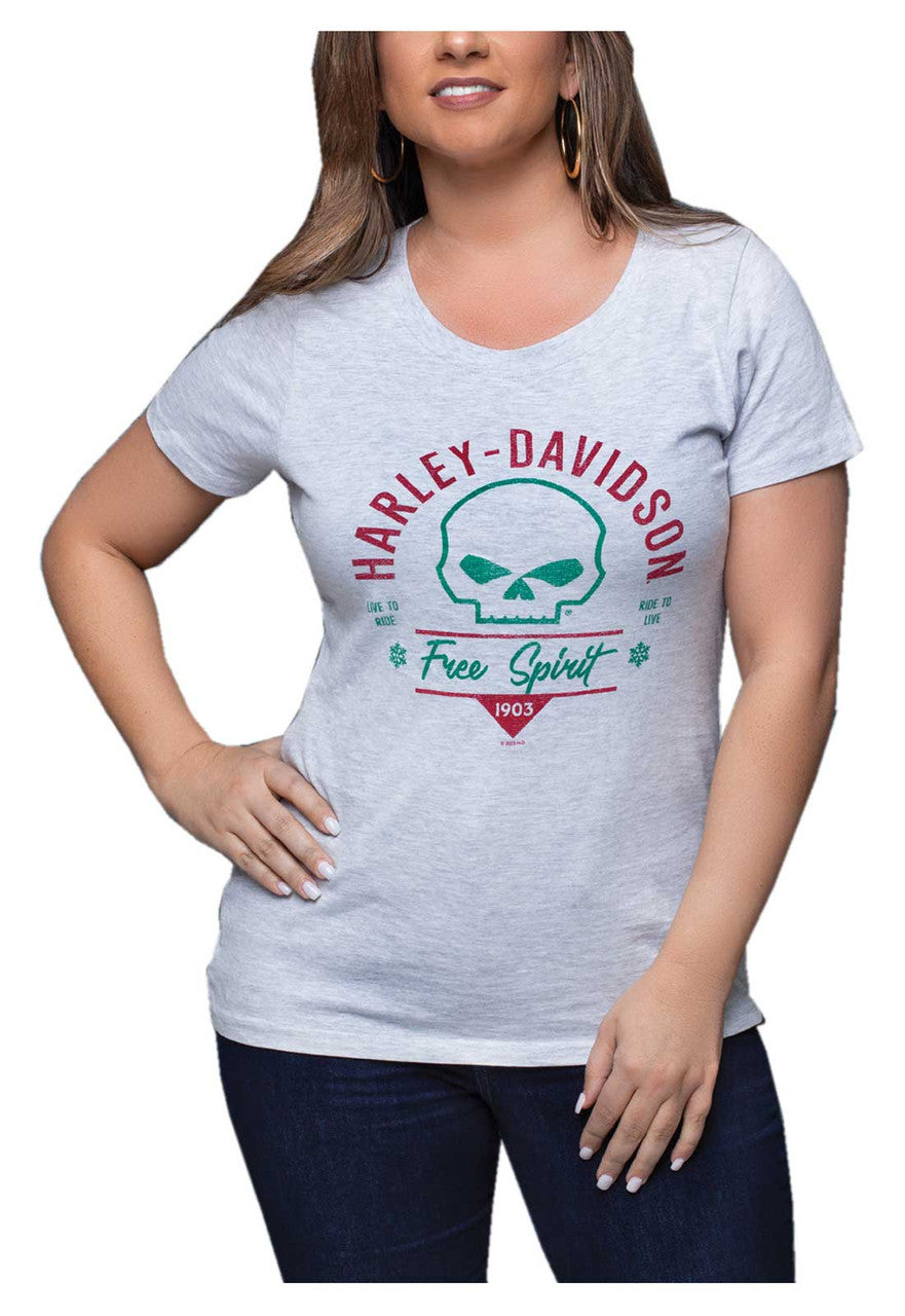 Harley-Davidson® Women's Give Willie G Skull Scoop Neck Short Sleeve Tee - White