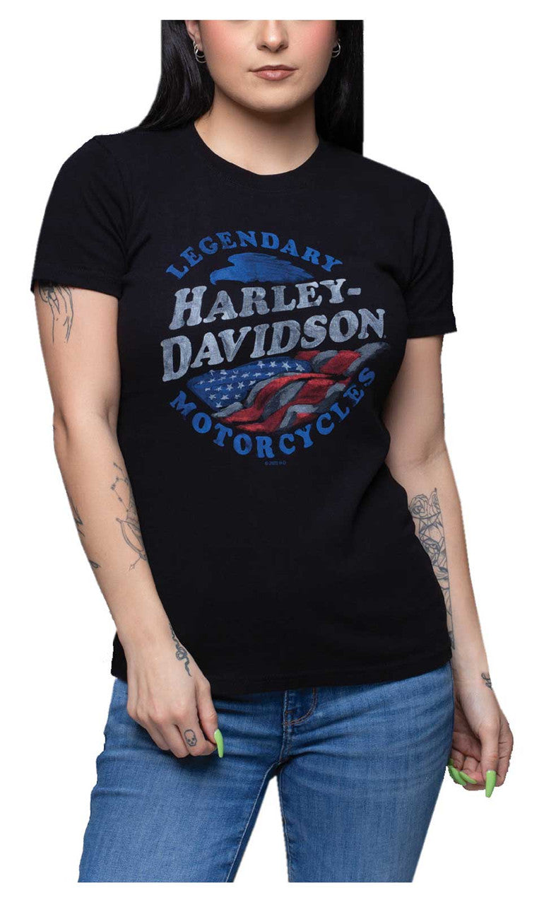 Harley-Davidson® Women's Stand Up Crew-Neck Short Sleeve Cotton Tee - Black