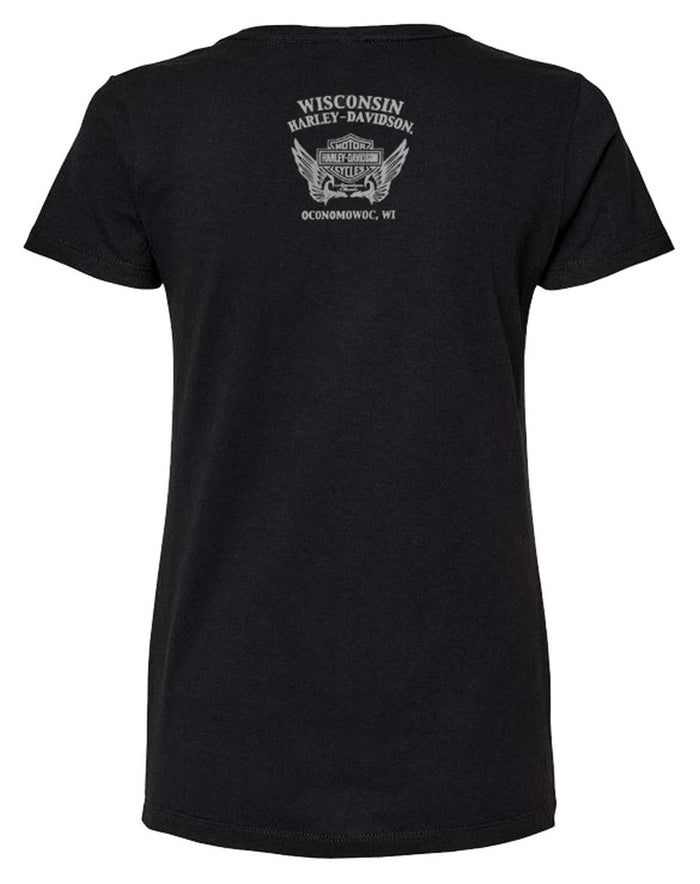Harley-Davidson® Women's Stand Up Crew-Neck Short Sleeve Cotton Tee - Black
