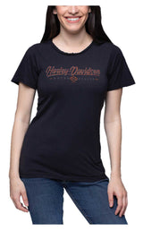 Harley-Davidson® Women's Believer Embellished Scoop Neck Short Sleeve Tee, Black