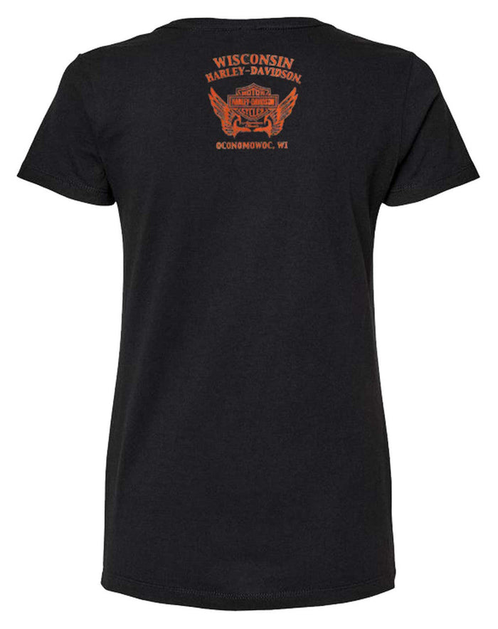 Harley-Davidson® Women's Believer Embellished Scoop Neck Short Sleeve Tee, Black