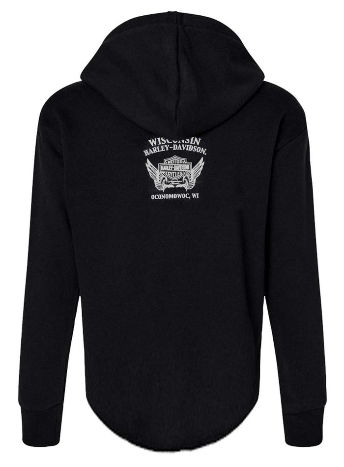 Harley-Davidson Women's Oil Surge Raw-Edge V-Neck Pullover Hoodie, Black