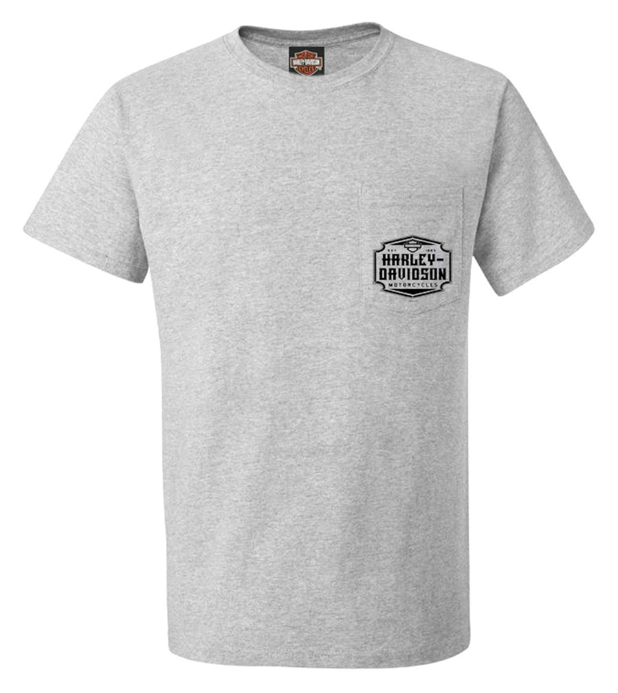 Harley-Davidson® Men's Artful Shield Short Sleeve Chest Pocket Tee, Sport Gray