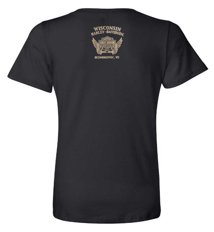 Harley-Davidson Women's Camo Willie G Skull Scoop Neck Short Sleeve Tee, Black