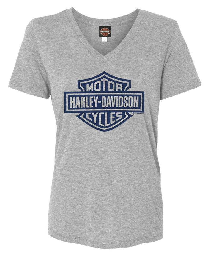 Harley-Davidson Women's Bar & Shield Logo On Gray Short Sleeve V-Neck T-Shirt