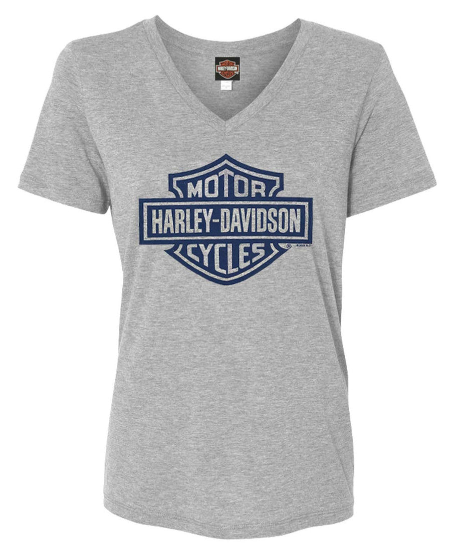 Harley-Davidson Women's Bar & Shield Logo On Gray Short Sleeve V-Neck T-Shirt