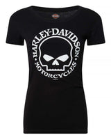 Harley-Davidson Women's Willie G Skull Logo Round Neck Short Sleeve Tee, Black