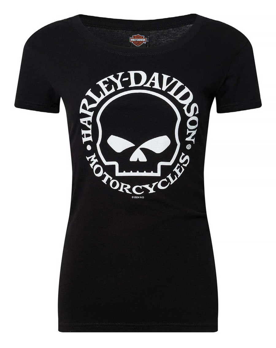Harley-Davidson Women's Willie G Skull Logo Round Neck Short Sleeve Tee, Black