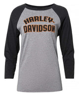 Harley-Davidson® Women's Jersey 3/4-Sleeve Raglan T-Shirt, Black & Gray