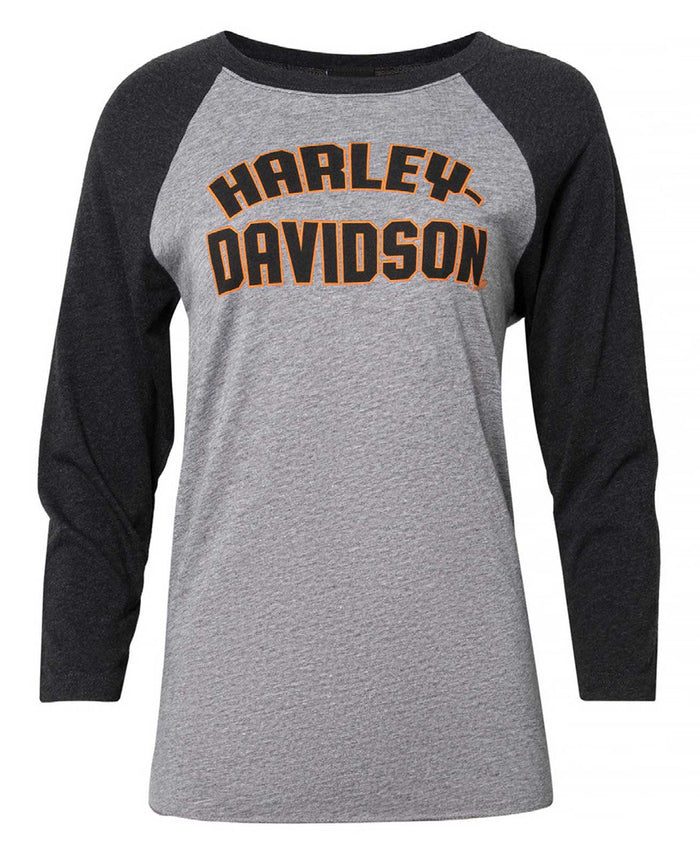 Harley-Davidson® Women's Jersey 3/4-Sleeve Raglan T-Shirt, Black & Gray