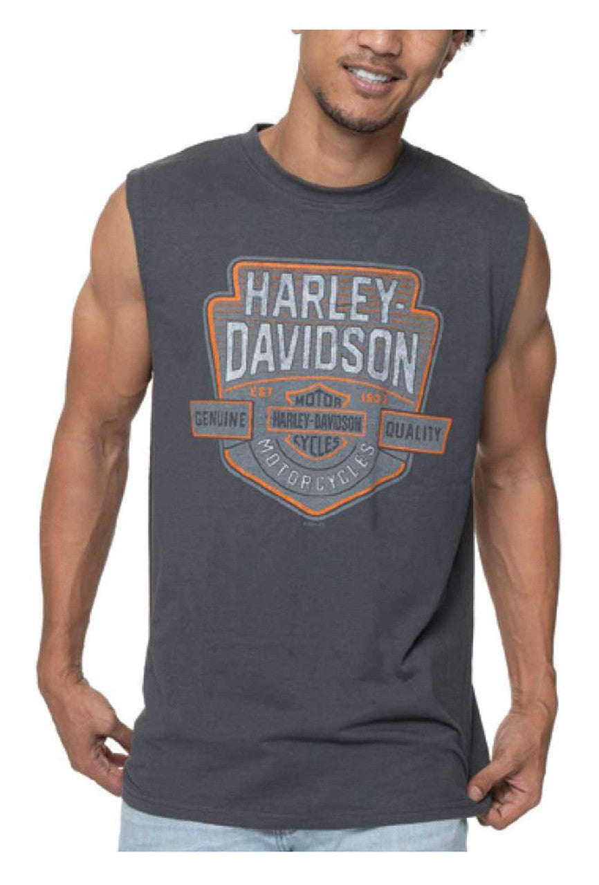 Harley-Davidson® Men's Terrace Sleeveless Cotton-Blend Muscle Shirt, Charcoal