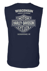 Harley-Davidson® Men's Forged In Sleeveless Crew-Neck Cotton Muscle Shirt, Navy