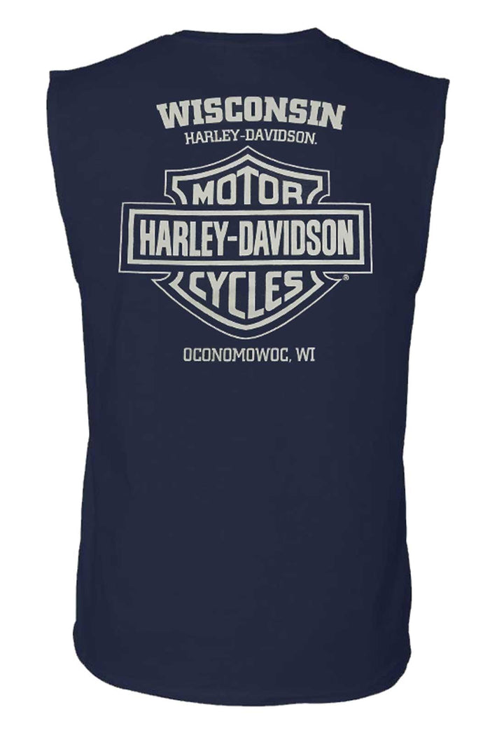 Harley-Davidson® Men's Forged In Sleeveless Crew-Neck Cotton Muscle Shirt, Navy