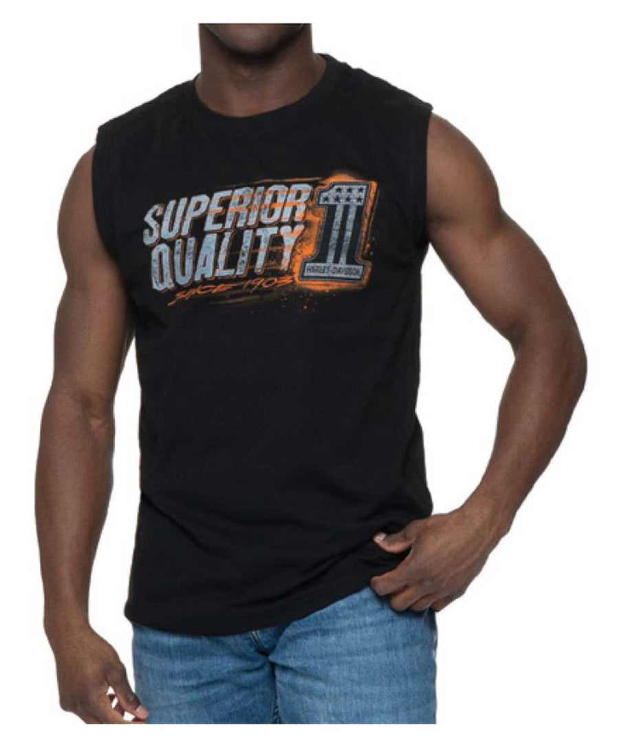 Harley-Davidson® Men's Distressed One Super Sleeveless Cotton Muscle Shirt, Black