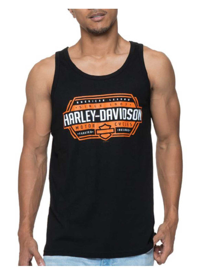 Harley-Davidson® Men's Attend Graphic Sleeveless Cotton Muscle Shirt, Black