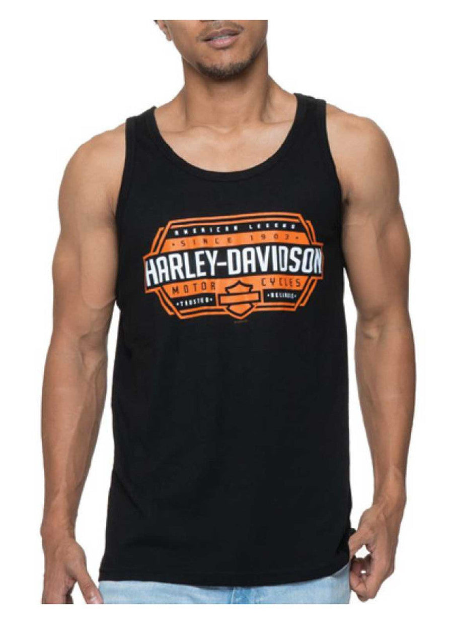 Harley-Davidson® Men's Attend Graphic Sleeveless Cotton Muscle Shirt, Black