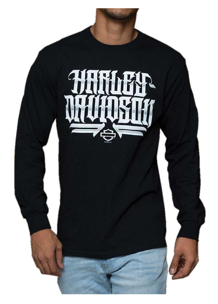 Harley-Davidson® Men's Streets Long Sleeve Cotton Crew-Neck Shirt, Black