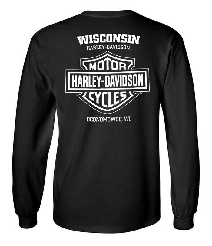 Harley-Davidson® Men's Streets Long Sleeve Cotton Crew-Neck Shirt, Black
