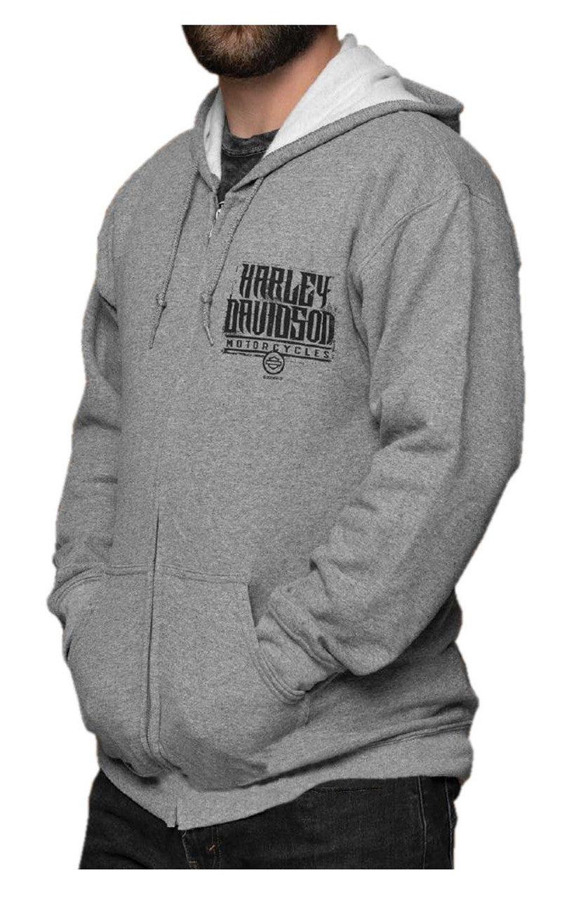 Harley-Davidson Men's Loot Zip-Up Poly-Blend Hoodie Sweatshirt, Graphite Heather