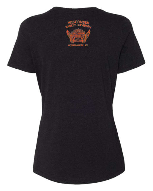 Harley-Davidson® Womens Exterior Crew-Neck Short Sleeve Cotton-Blend Tee, Black