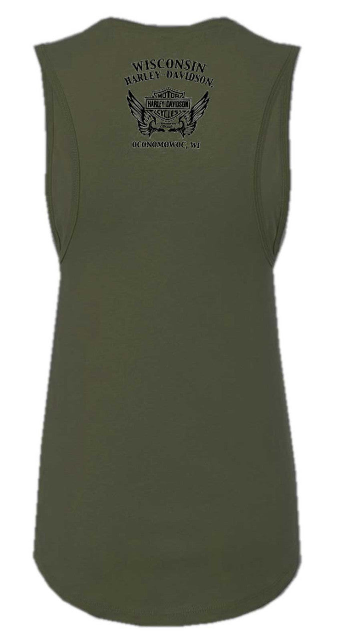 Harley-Davidson® Women's Strict Sleeveless Muscle Tank Top, Military Green