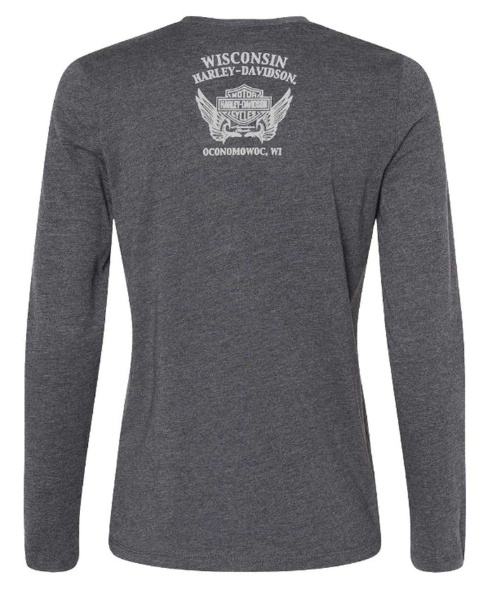 Harley-Davidson Women's Steep Cross Strap Long Sleeve Shirt, Dark Gray