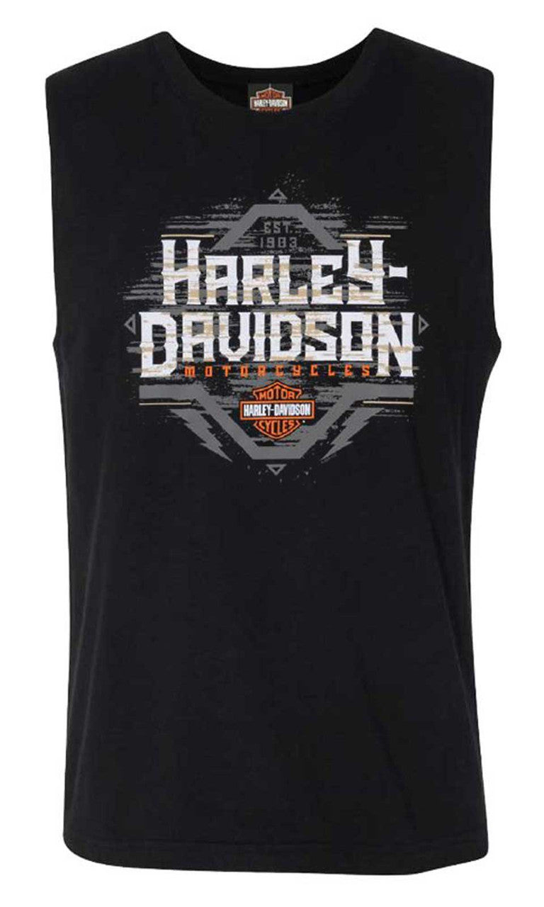 Harley-Davidson® Men's Knuckles Sleeveless Cotton Crew-Neck Muscle Shirt, Black